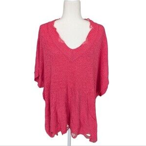 Macaron Pink Knit Short Sleeve V Neck Distressed Oversized Sweater Size XL